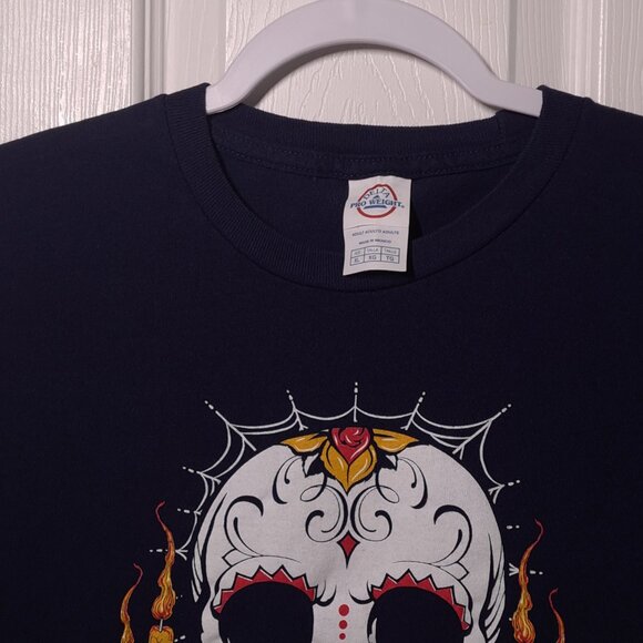 Modelo Beer Sugar Skull USED Shirt (XL, Blue, Mister Cartoon, Día de Muertos) - Picture 3 of 7